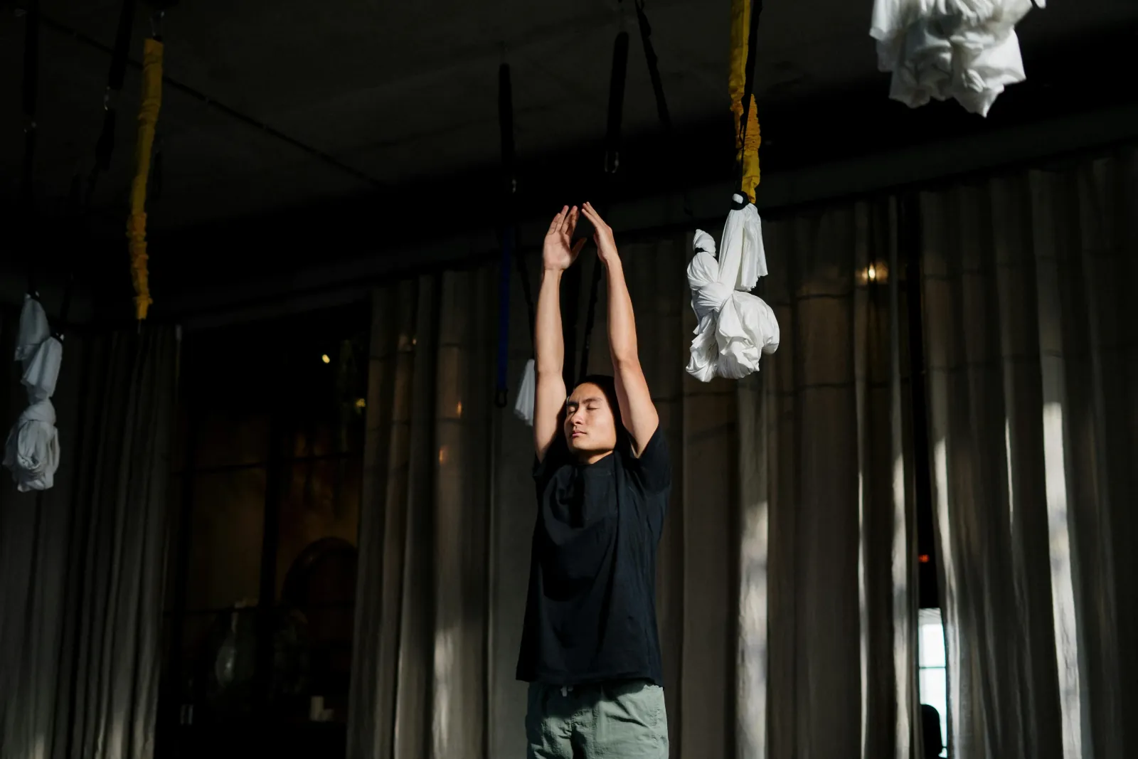 Learning aerial yoga techniques in Bangalore